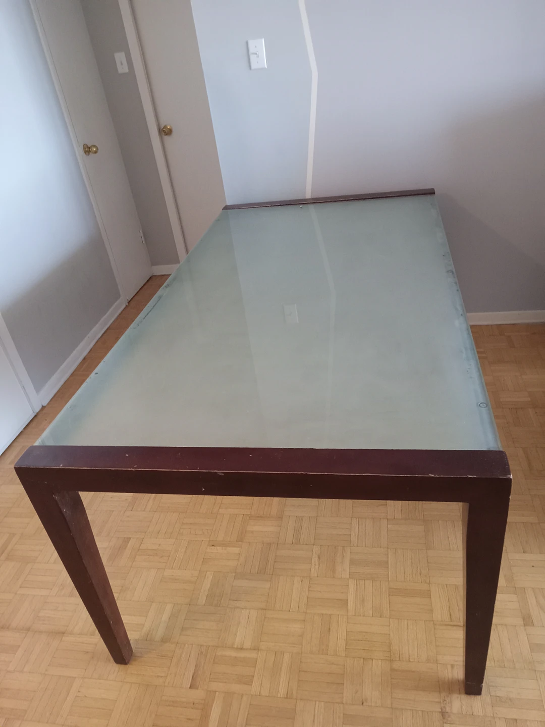 Solid Wood Frosted Glass Table $80  Sold
