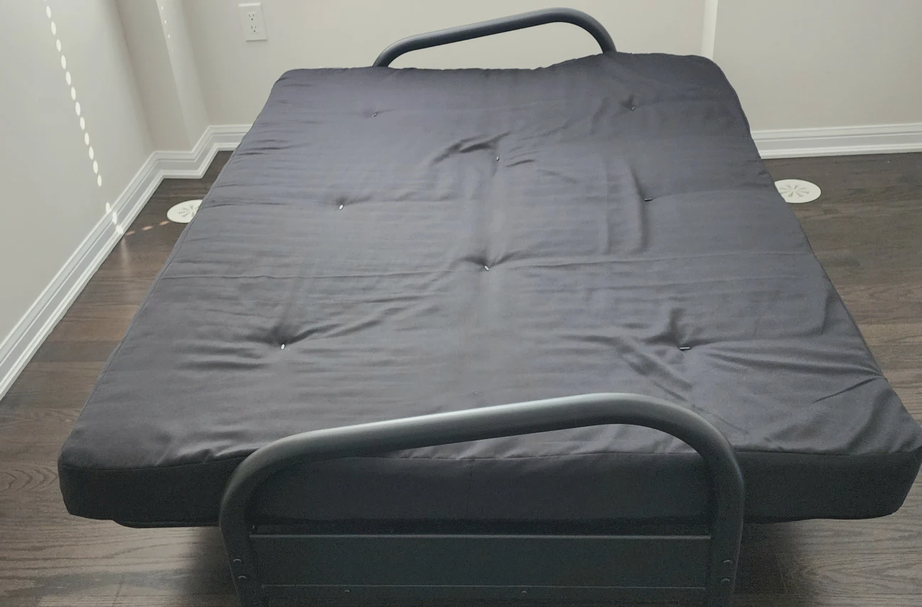 Black Metal Arm Futon Sofa/Bed with Mattress