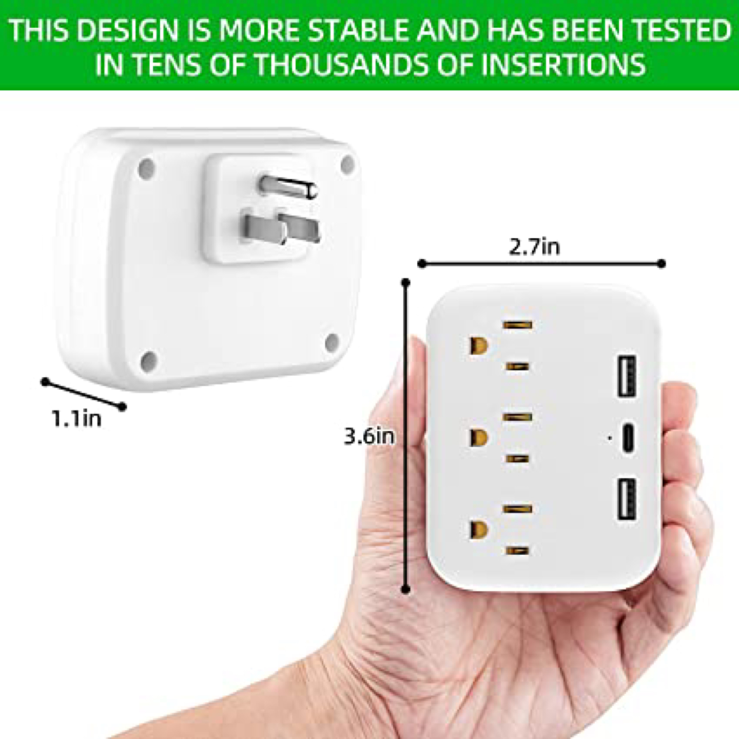 Multi Plug Outlet, 3 Outlet Extender with 3 USB Ports ( 1 USB C) image indicator(4)