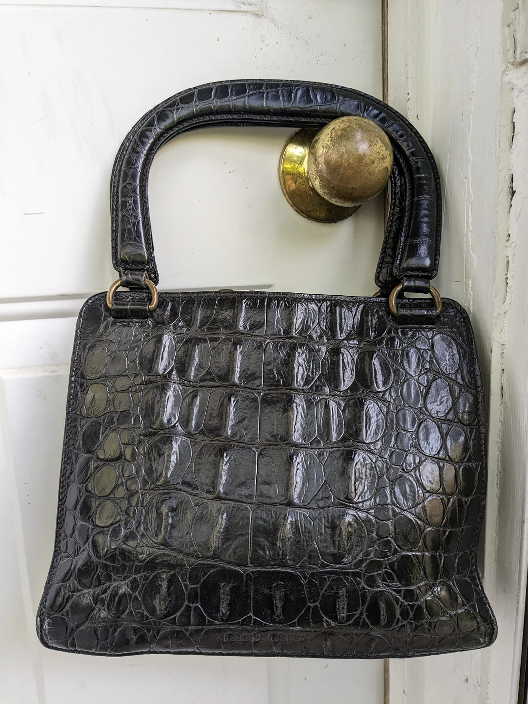 Vintage Miu Miu tote bag (leather, croc pattern).