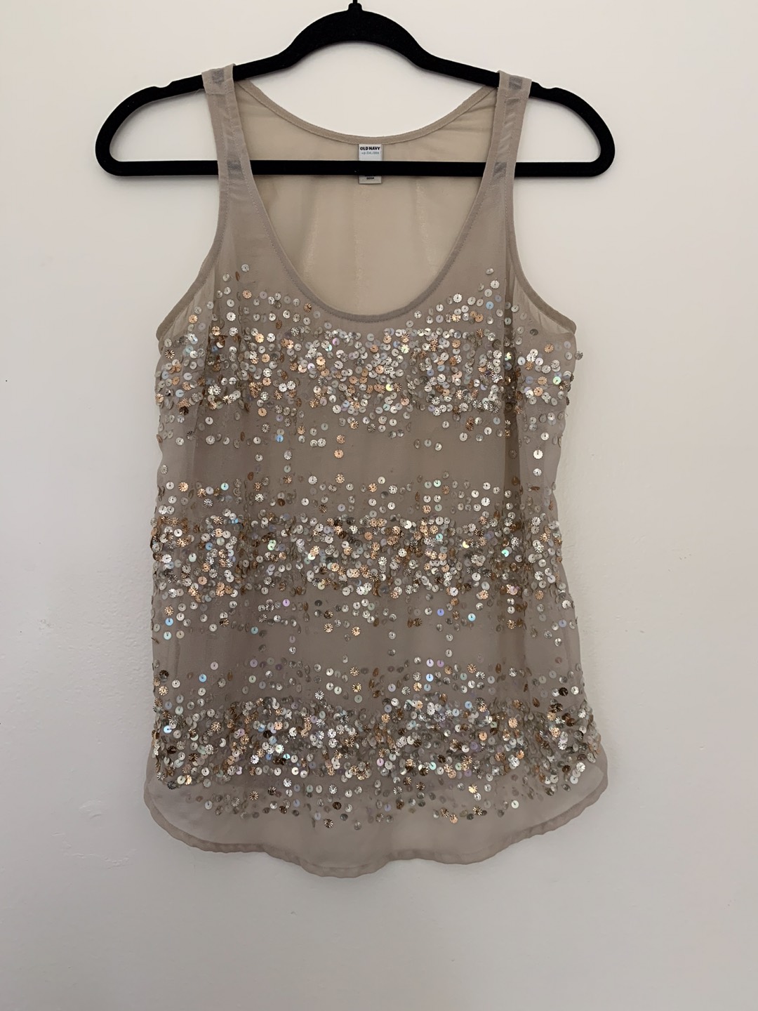 Old navy, sequence, size S, gold tones.