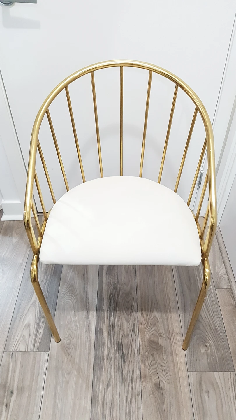 Gold and White Dinning Chair faux white leather seats
