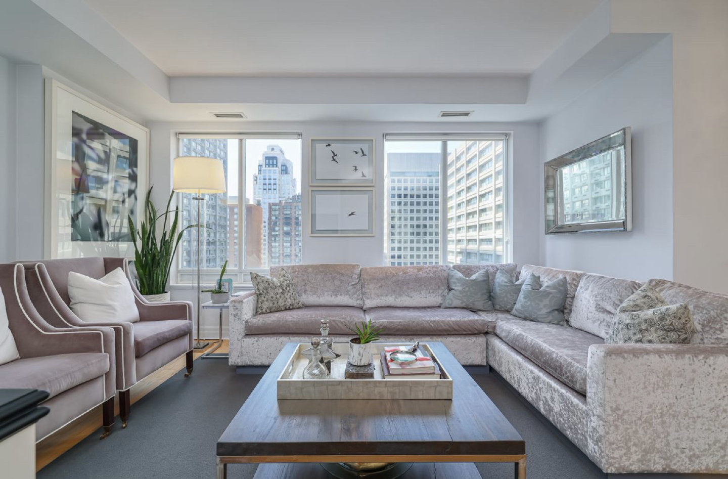 Velvet Silver Grey Sectional Sofa