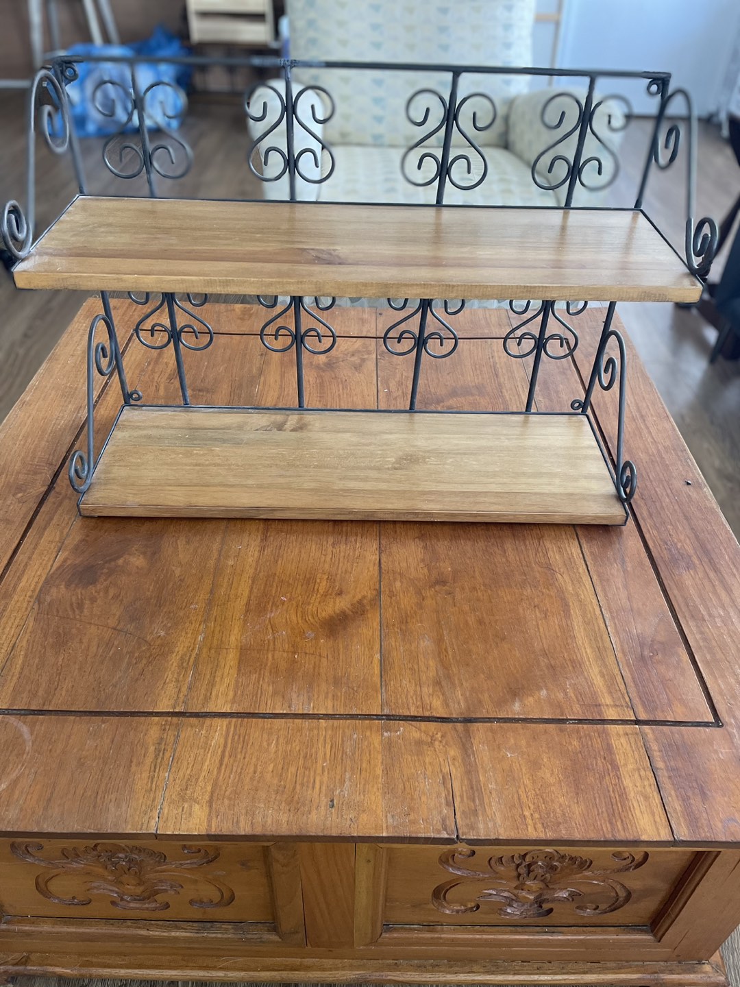 Final sale -Wood shelf - two tier wooden rack thumbnail