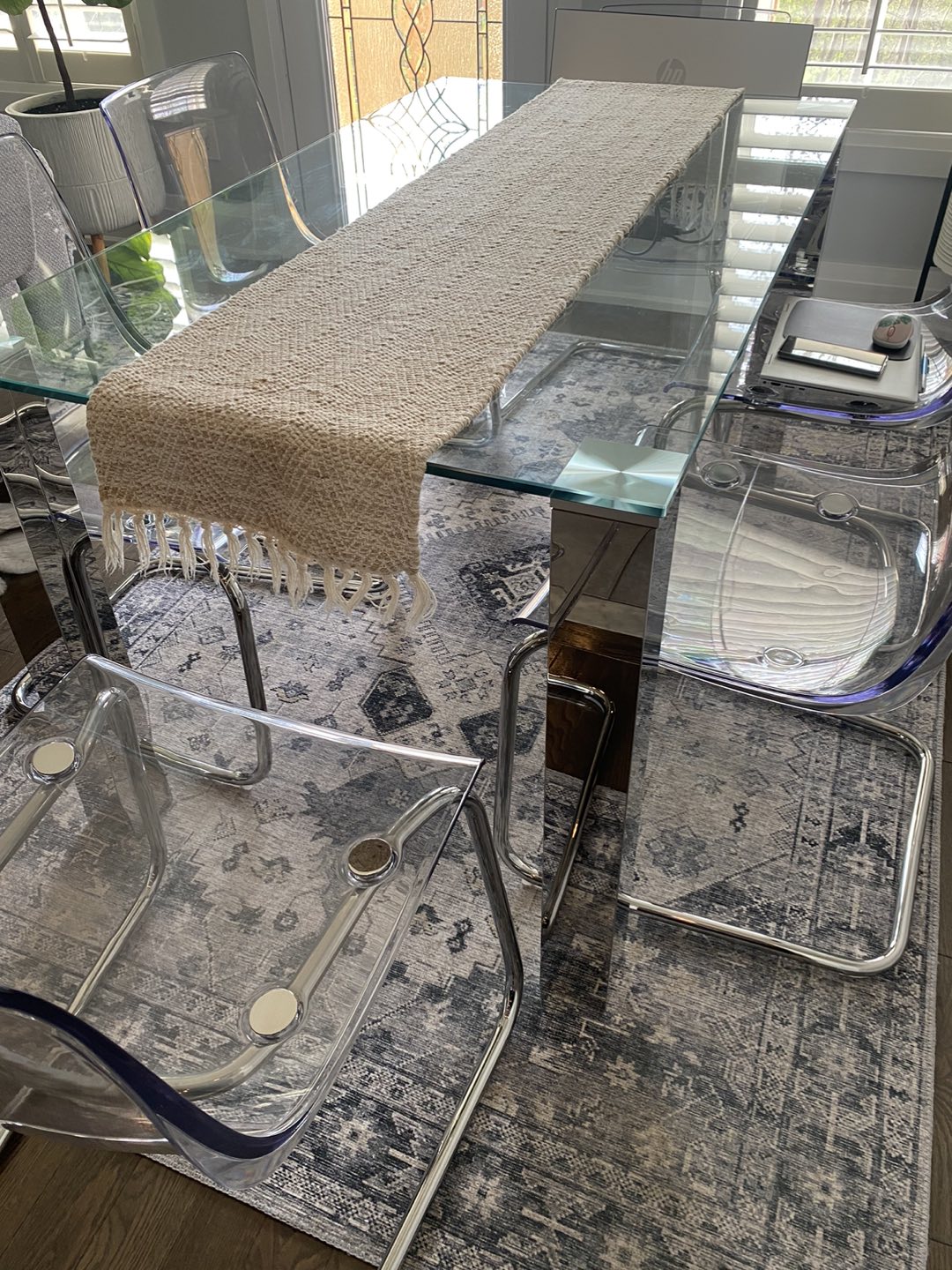 Glass Dining Table with Chrome Transparent Chairs - photo 2