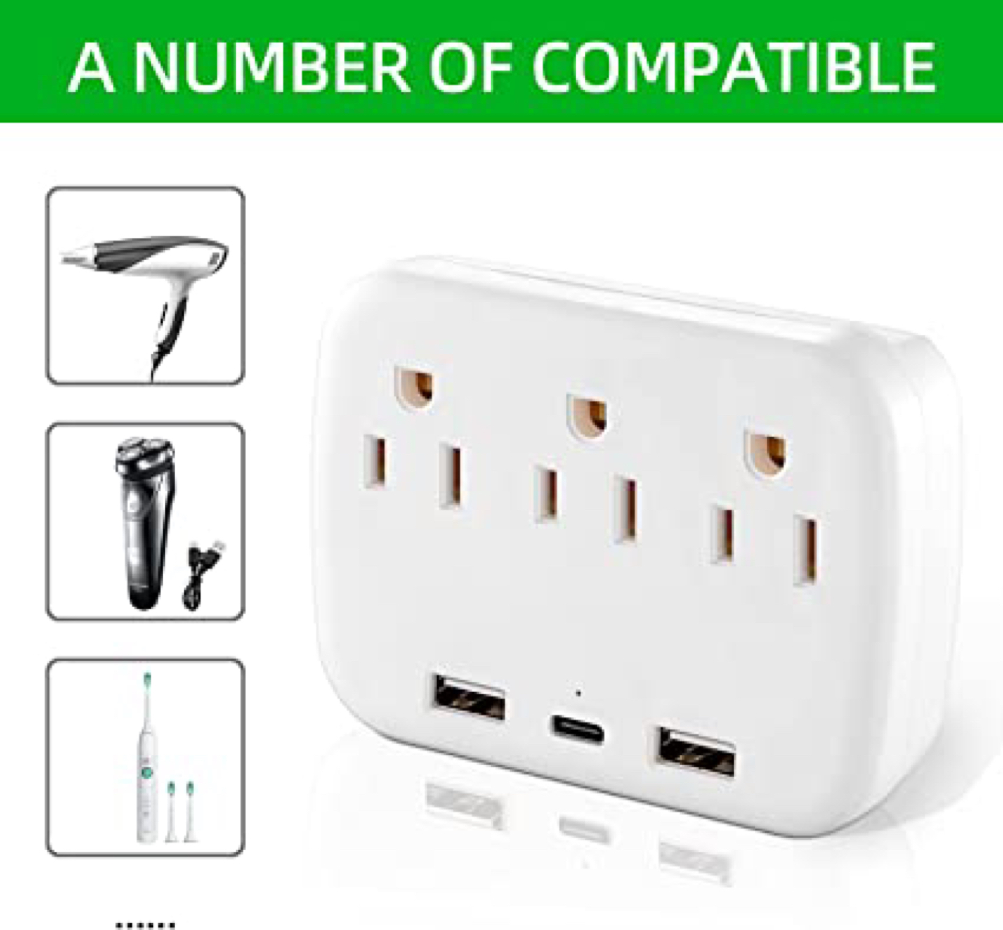 Multi Plug Outlet, 3 Outlet Extender with 3 USB Ports ( 1 USB C) image indicator(2)