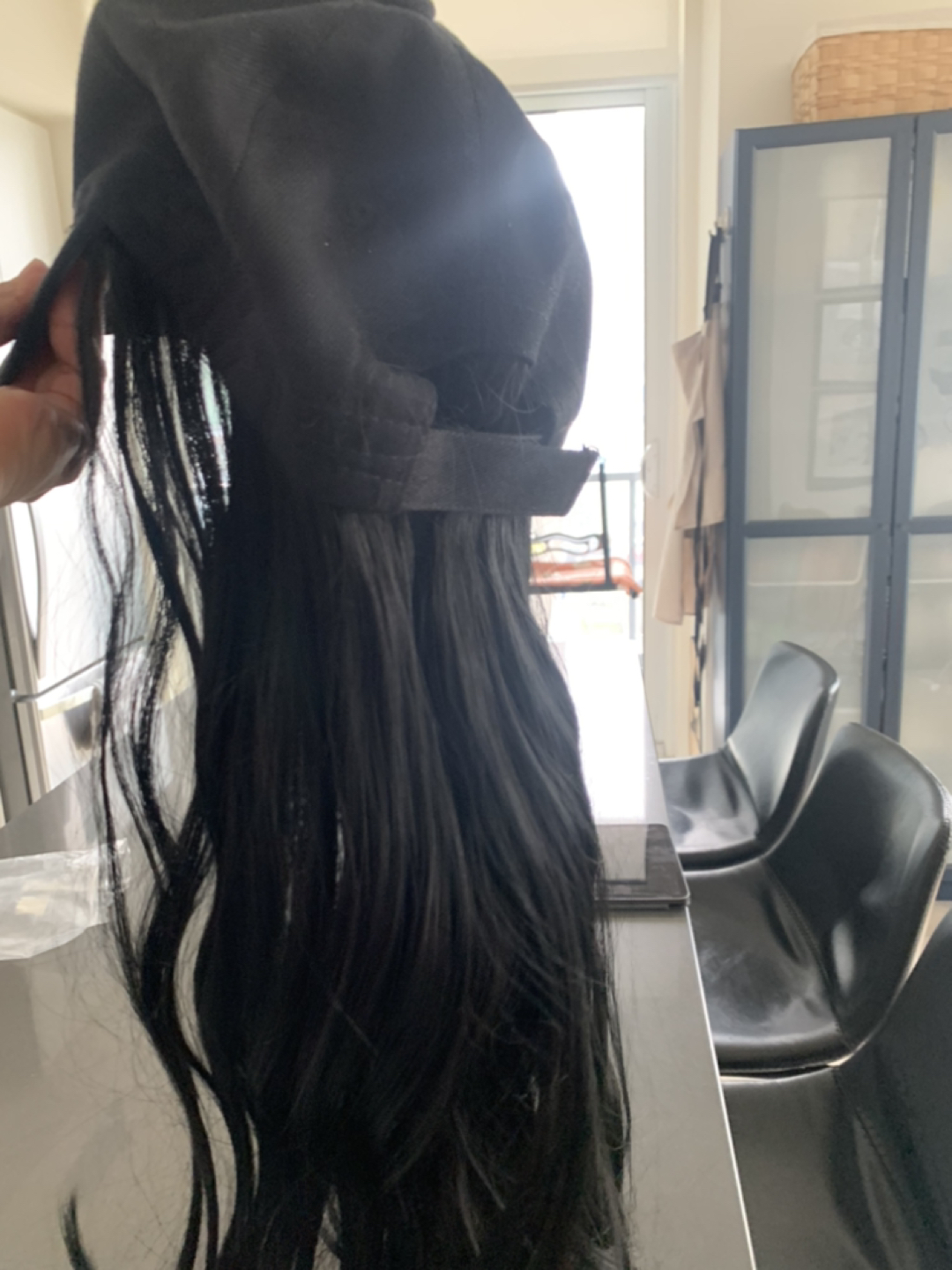 Two hair scrunchies and baseball cap with extensions sewn in image indicator(5)