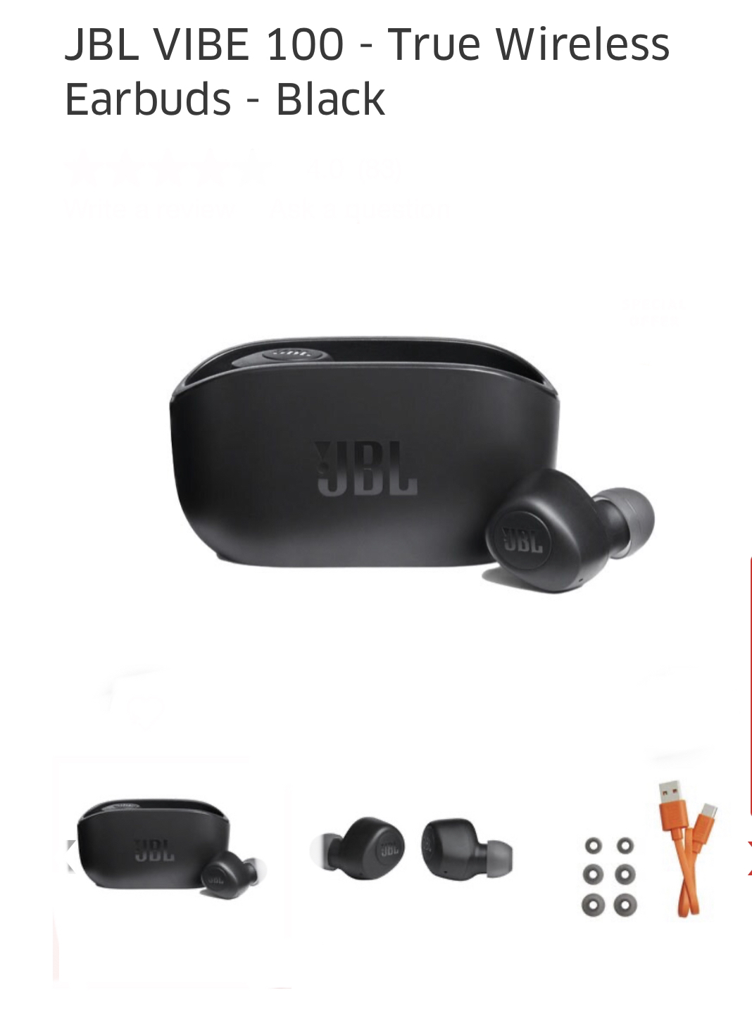 JBL VIBE 100 - True Wireless Earbuds - Black thumbnail