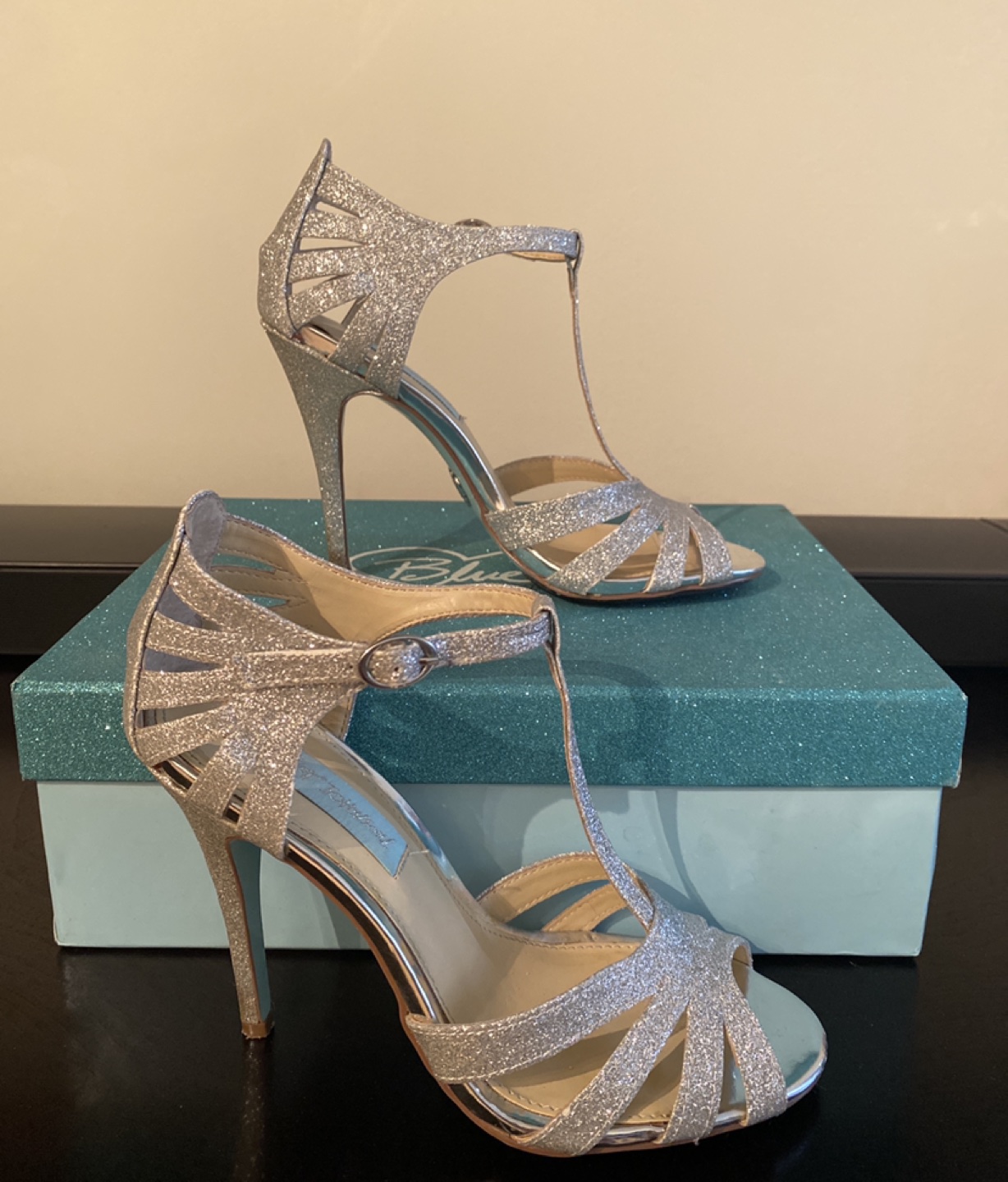 Betsey Johnson Silver Glitter Heels (size 6) image indicator(3)