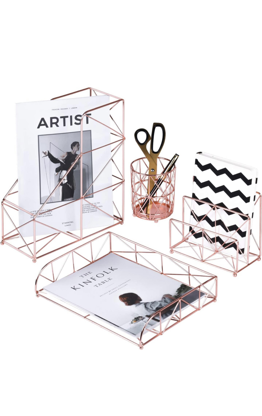 4 piece rose gold office desk set