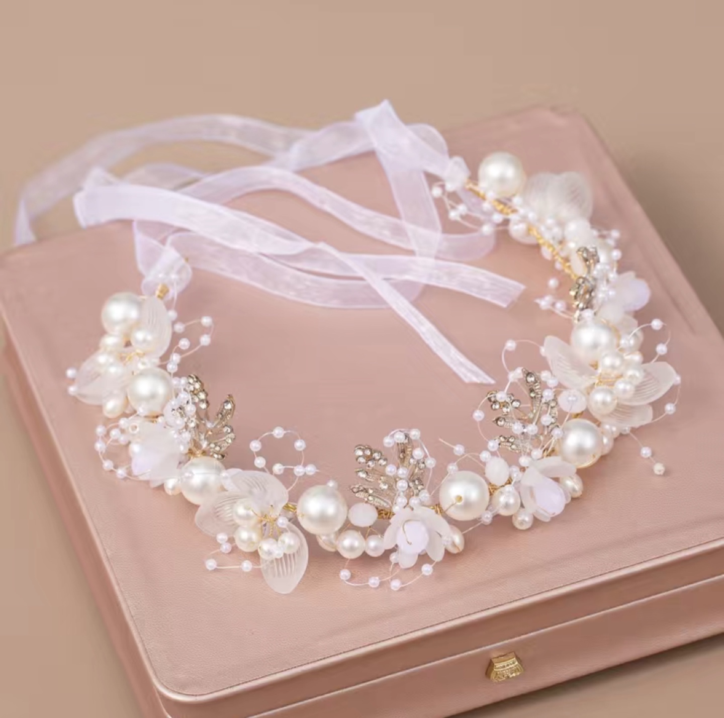 Floral and pearl wedding bridal/flower girl headband