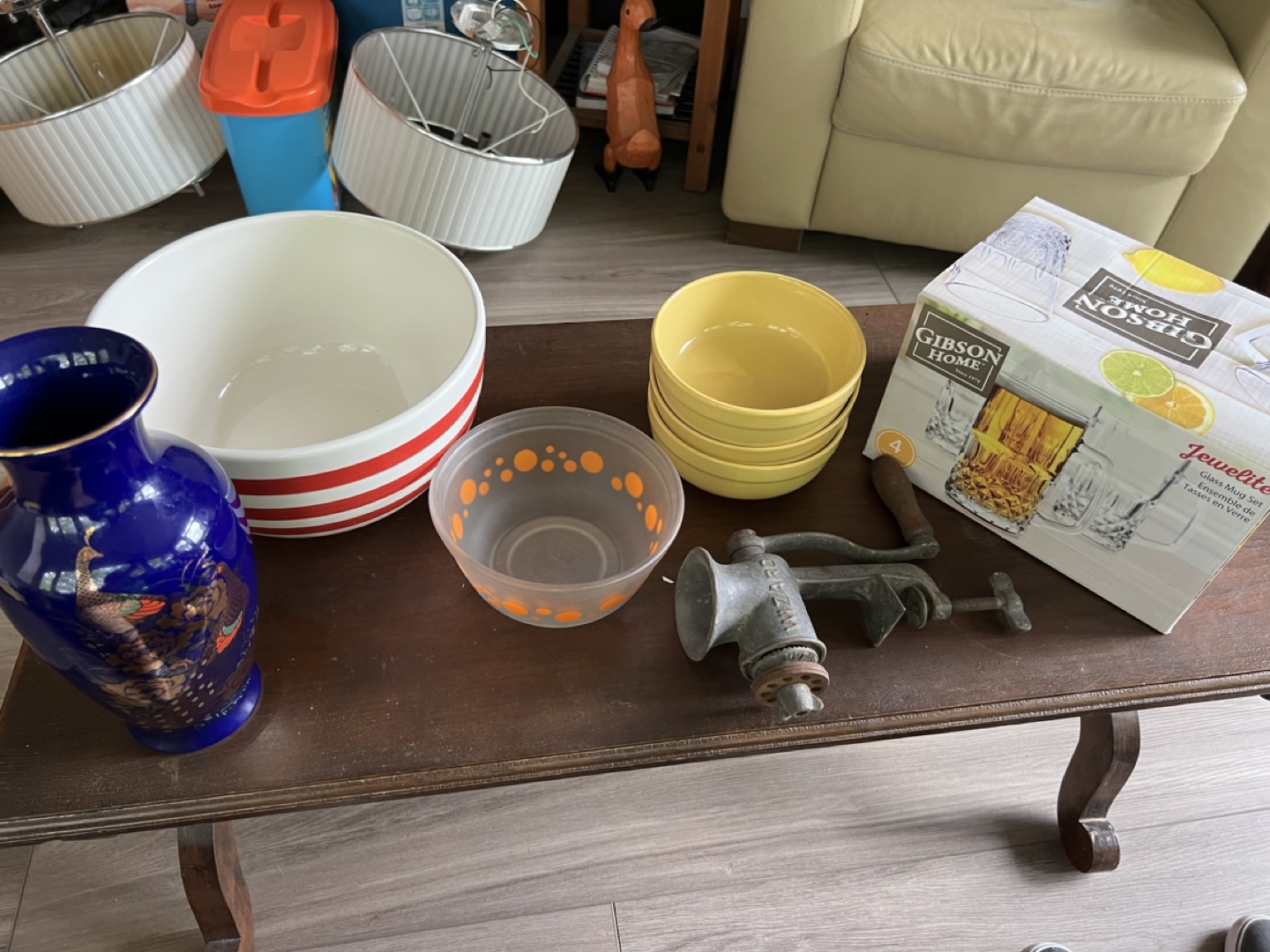 Kitchen bowls and glasses and vintage cracker thumbnail