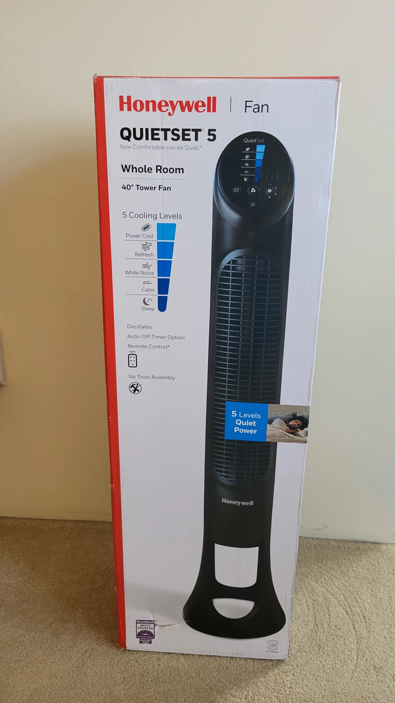 New - Honeywell Quiet Set 5-Speed Oscillating Tower Fan 40" thumbnail