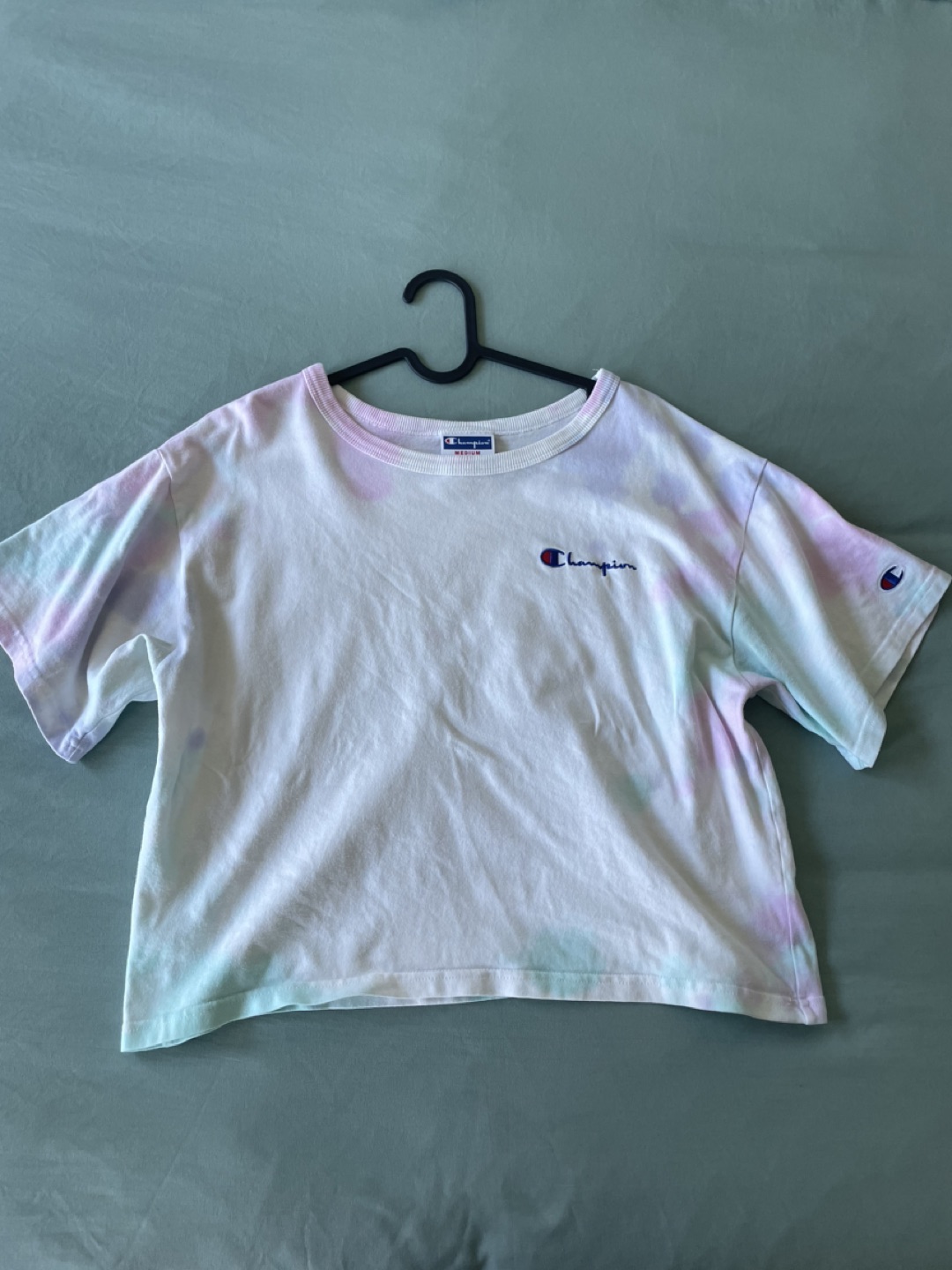 White Tie Dye Champion Crop Top thumbnail