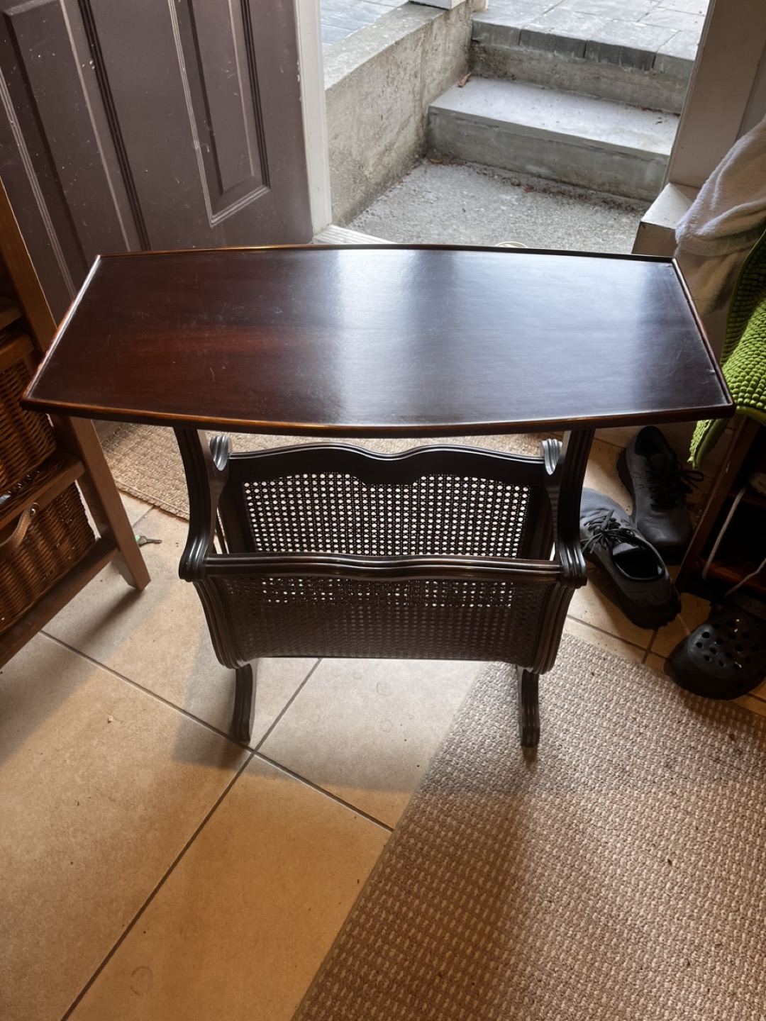 Vintage side table with magazine holder thumbnail