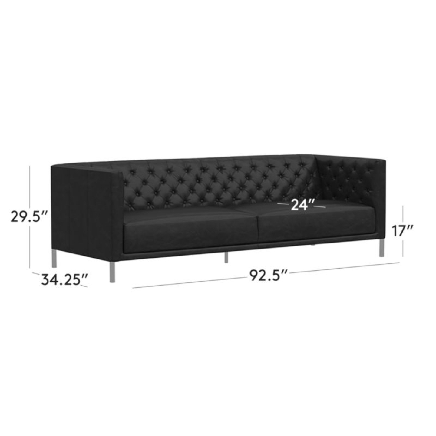 Tufted Dark Leather CB2 Sofa 92” - photo 5