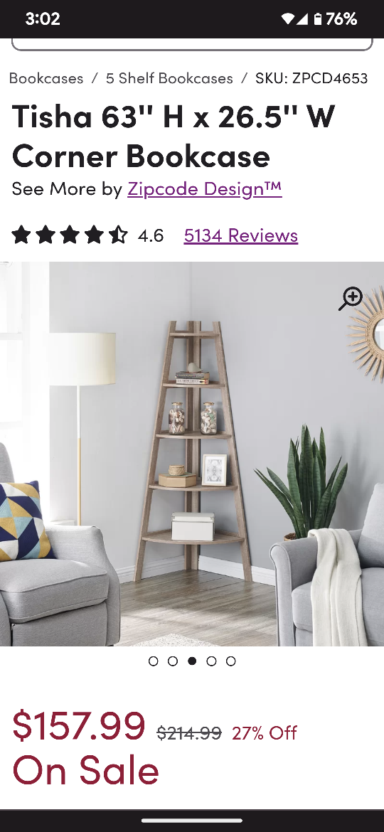 Corner bookcase. New in box! thumbnail