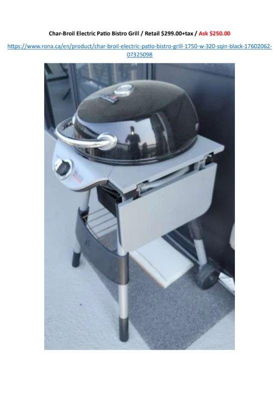 MOVING SALE: BBQ: Char-Broil Electric Patio Bistro Grill thumbnail