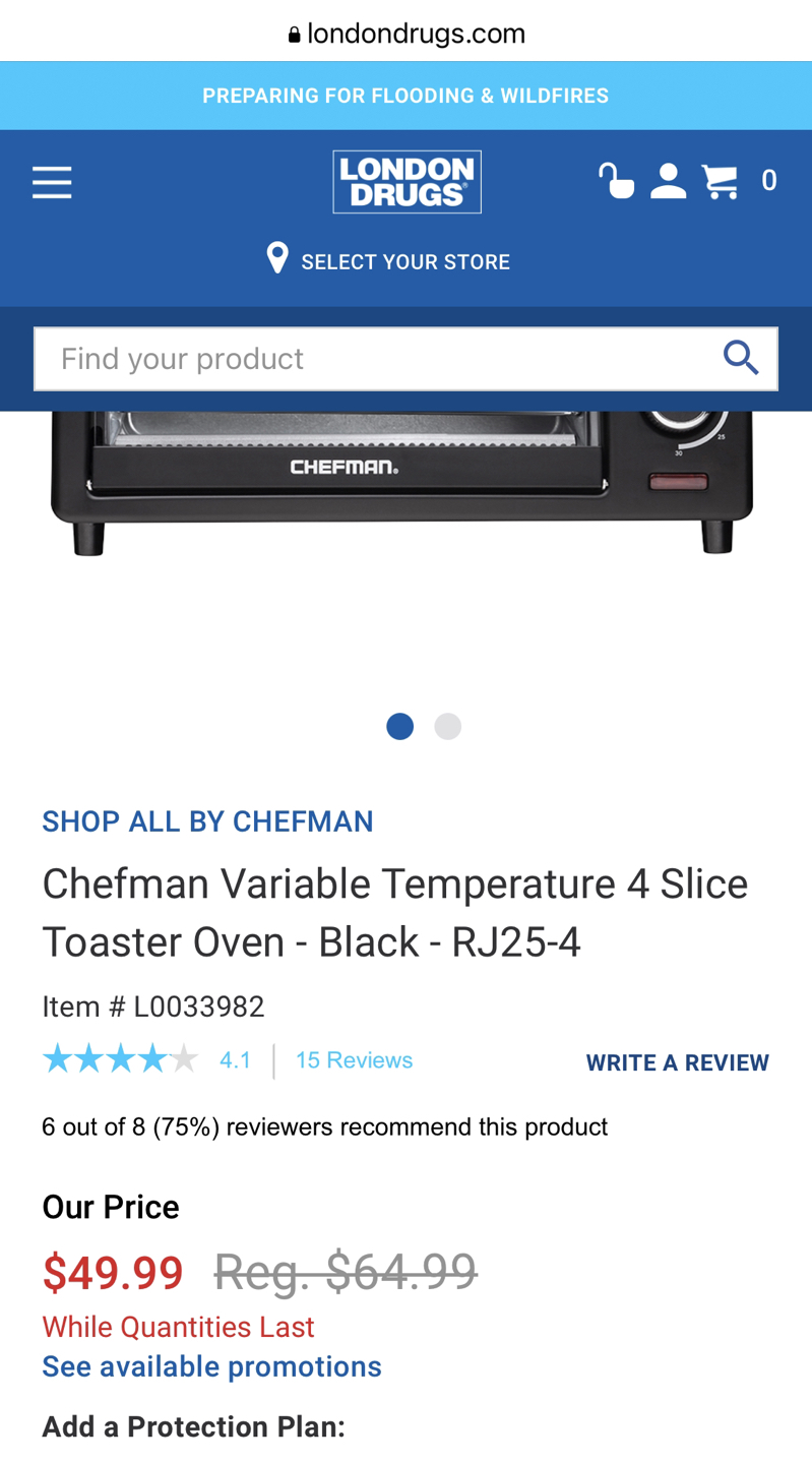 Chefman Variable Temperature 4 Slice Toaster Oven - Black - photo 3
