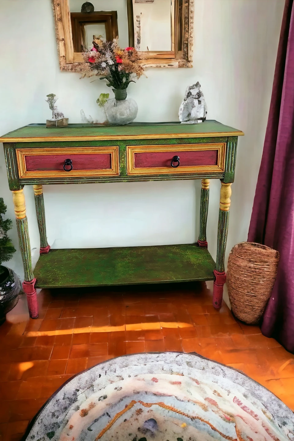 indian style handpainted side table thumbnail