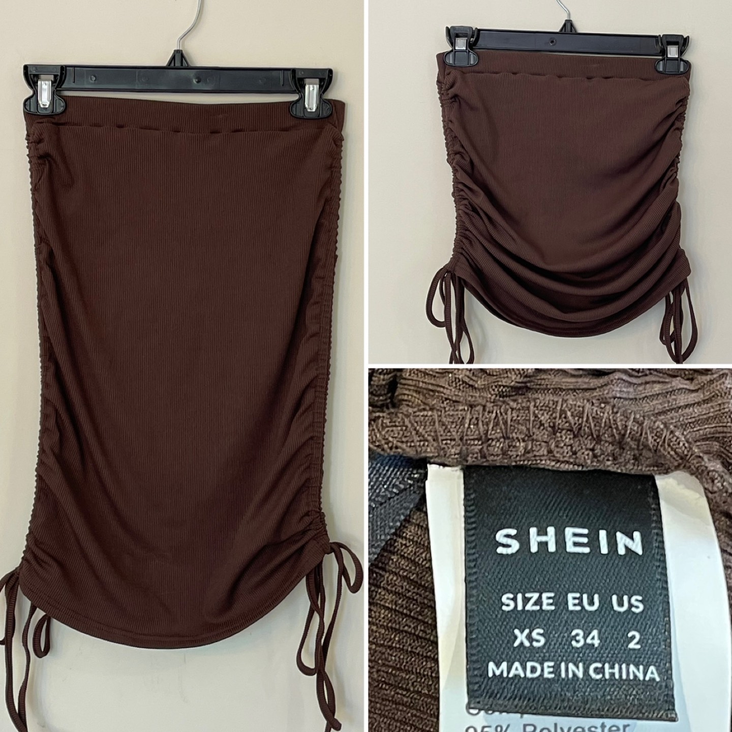 Women’s XS Adjustable Ribbed and Ruched Brown Skirt thumbnail