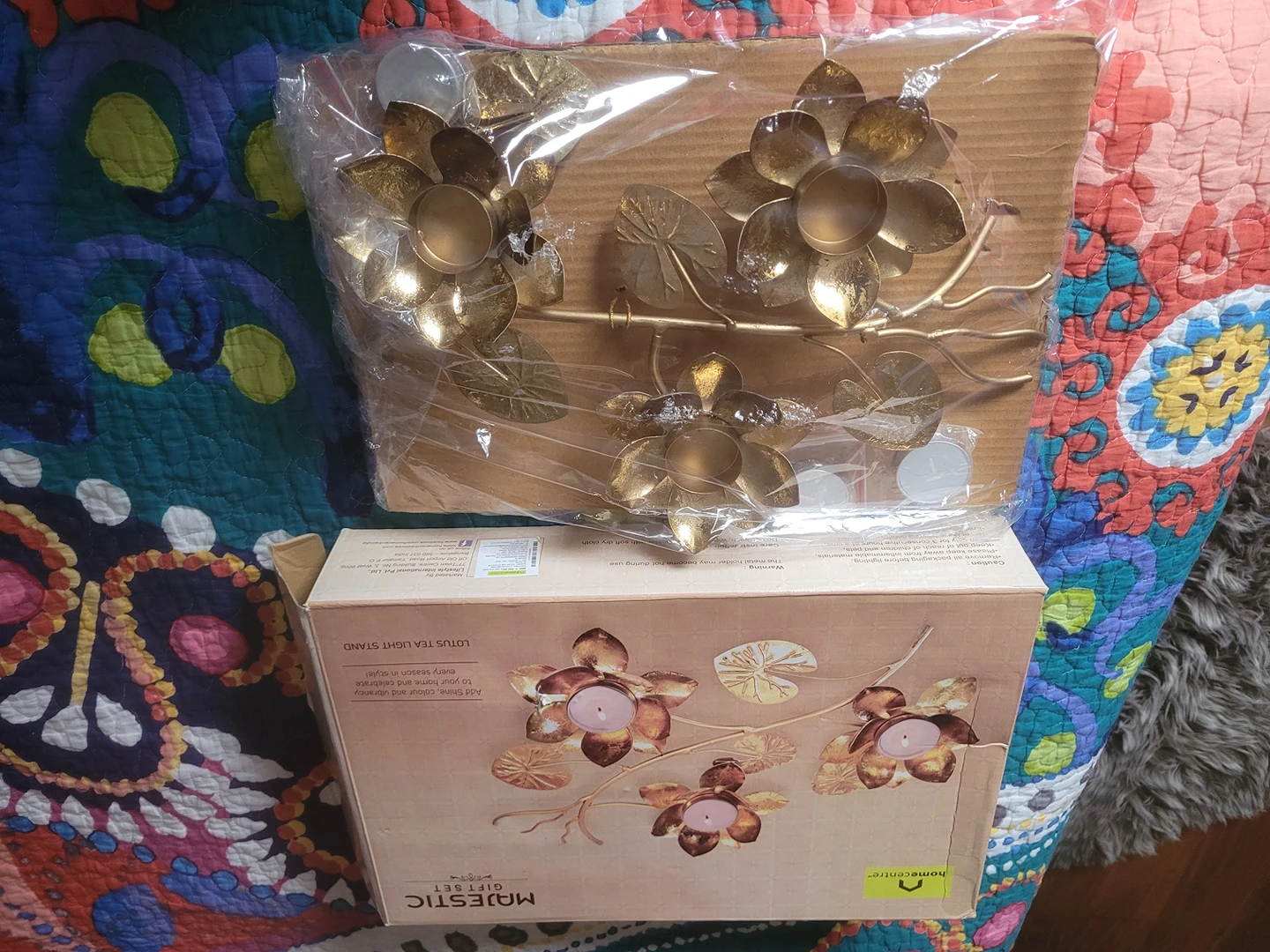 beautiful tea light stand golden Diwali gift brand new image indicator(4)