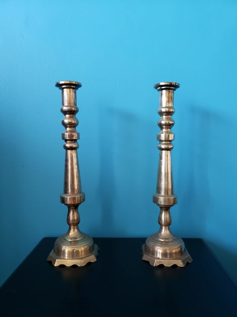 Two tall brass candlesticks for sale thumbnail