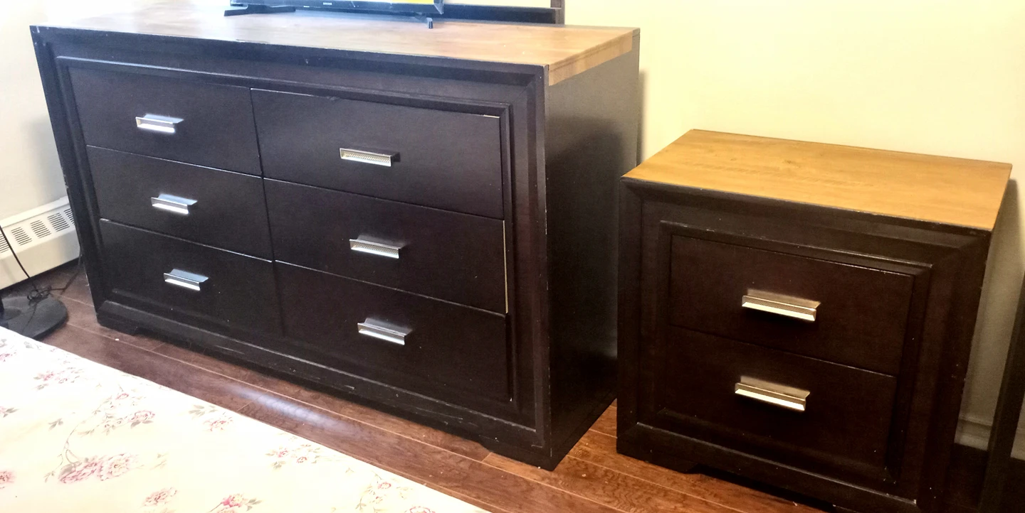 Wooden Dresser and night table with mirror