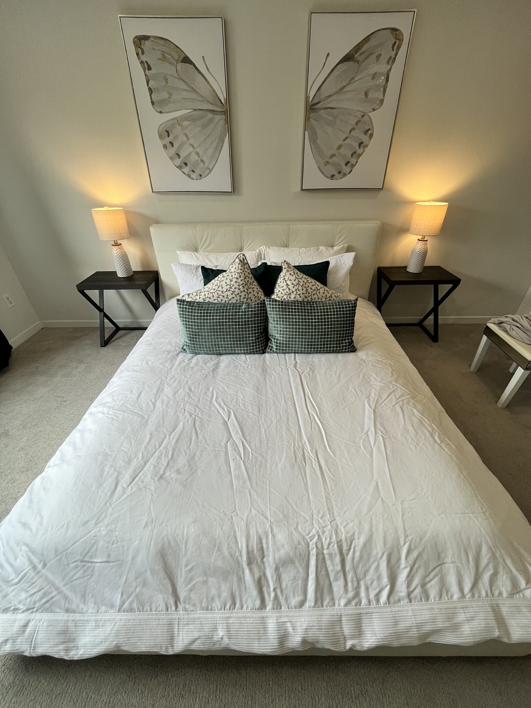 White leather Queen bed frame