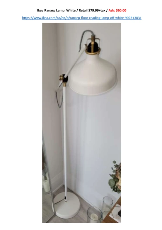 MOVING SALE: Lamp: Ikea Ranarp Lamp: White thumbnail