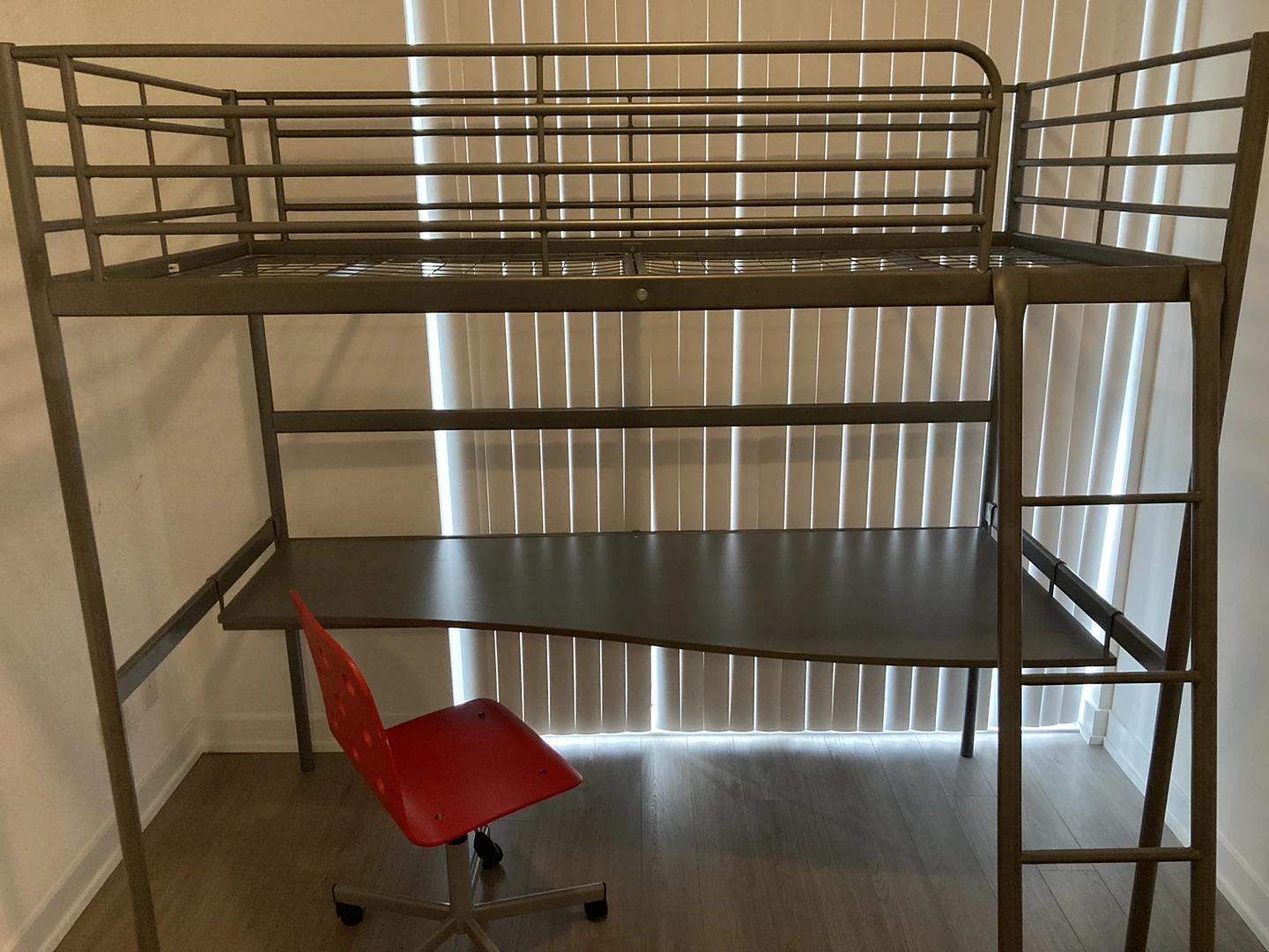 IKEA loft bed with desk and chair
