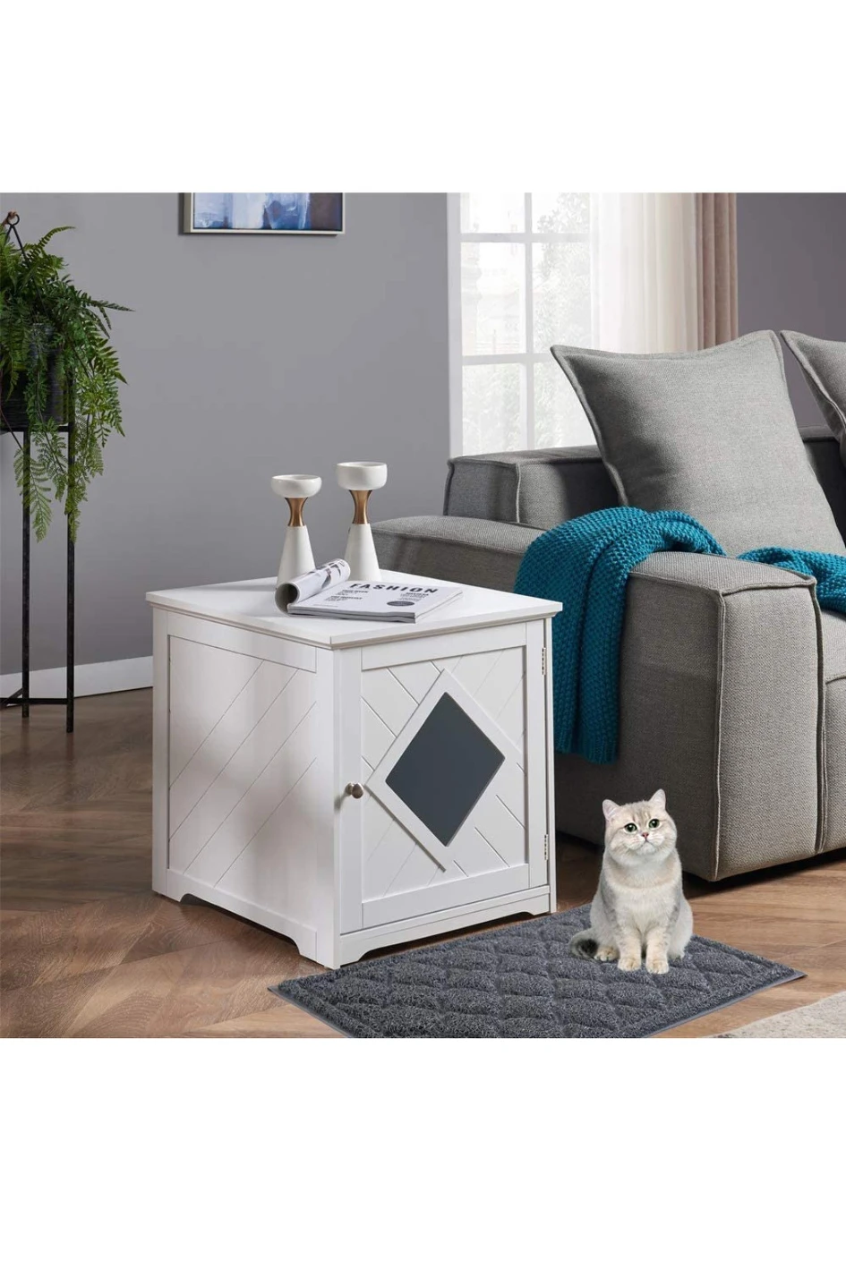 unipaws Cat Litter Box Enclosure with Mat - Unboxed - photo 2