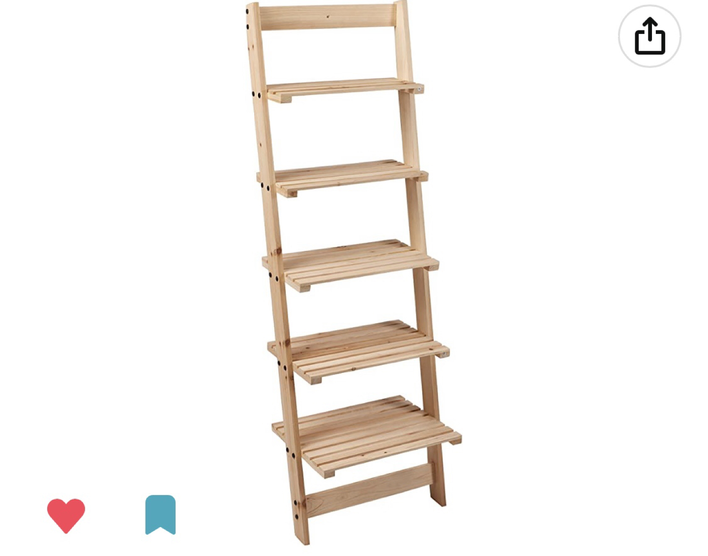 5-Tier Ladder Shelf - Wooden Narrow Leaning Book Shelf