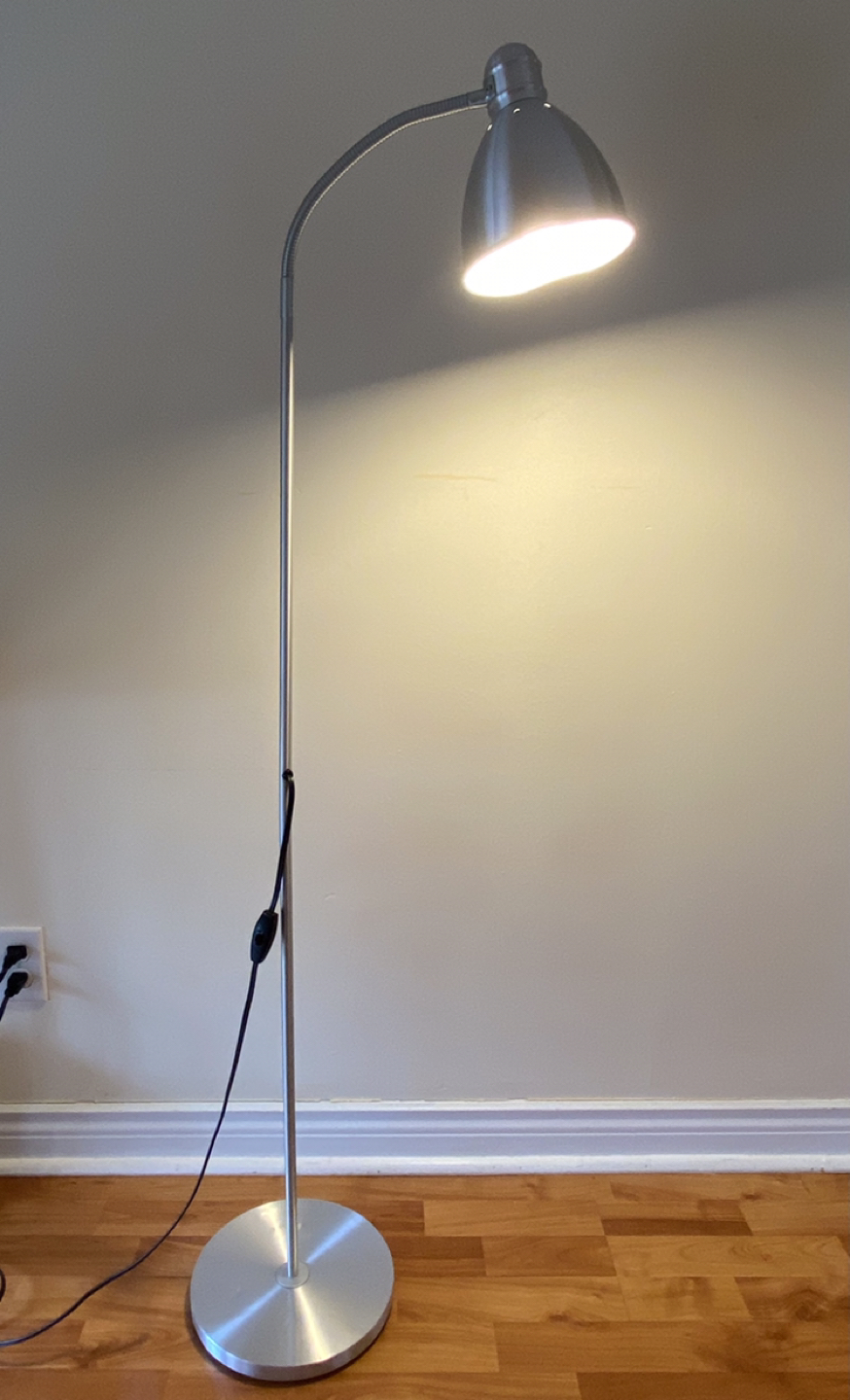 Ikea floor reading lamp, aluminum with bulb image indicator(2)