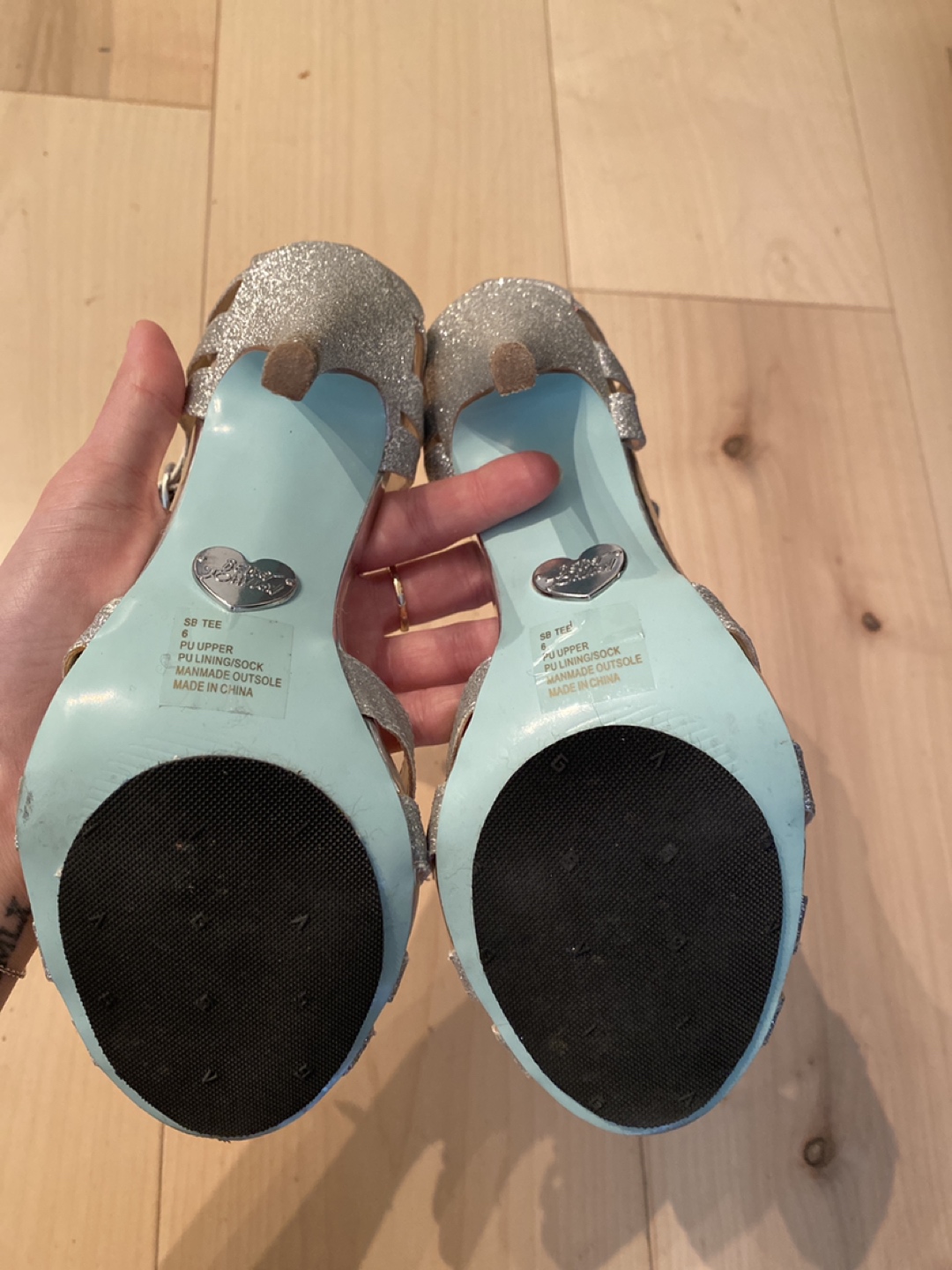 Betsey Johnson Silver Glitter Heels (size 6) image indicator(6)