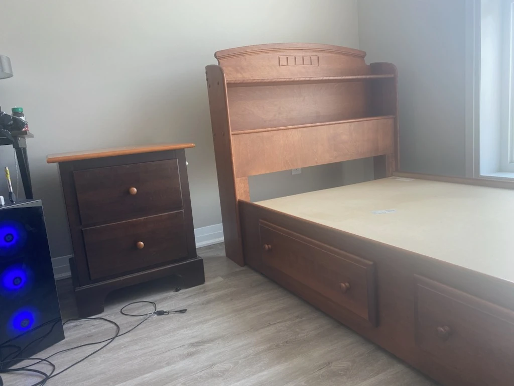 Wooden twin bed with drawers, bookcase and nightstand - photo 2