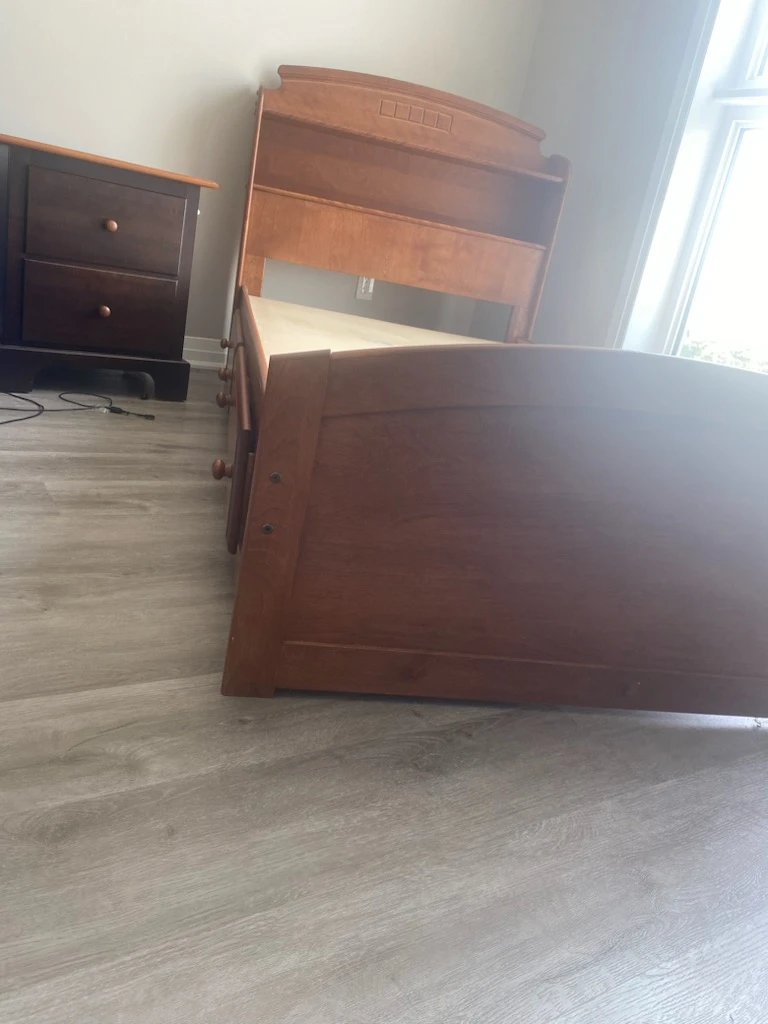 Wooden twin bed with drawers, bookcase and nightstand - photo 3
