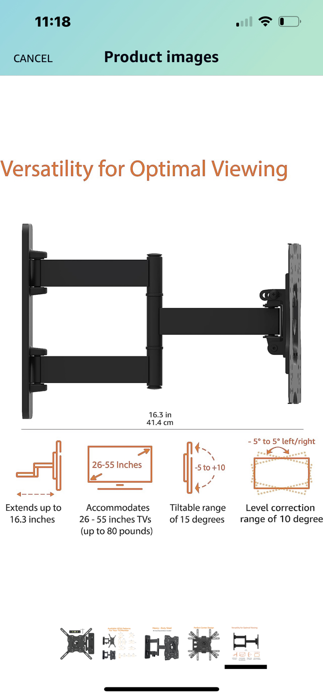 Amazon Basics Full Motion TV Wall Mount for 26-55 Inch TVs - photo 4