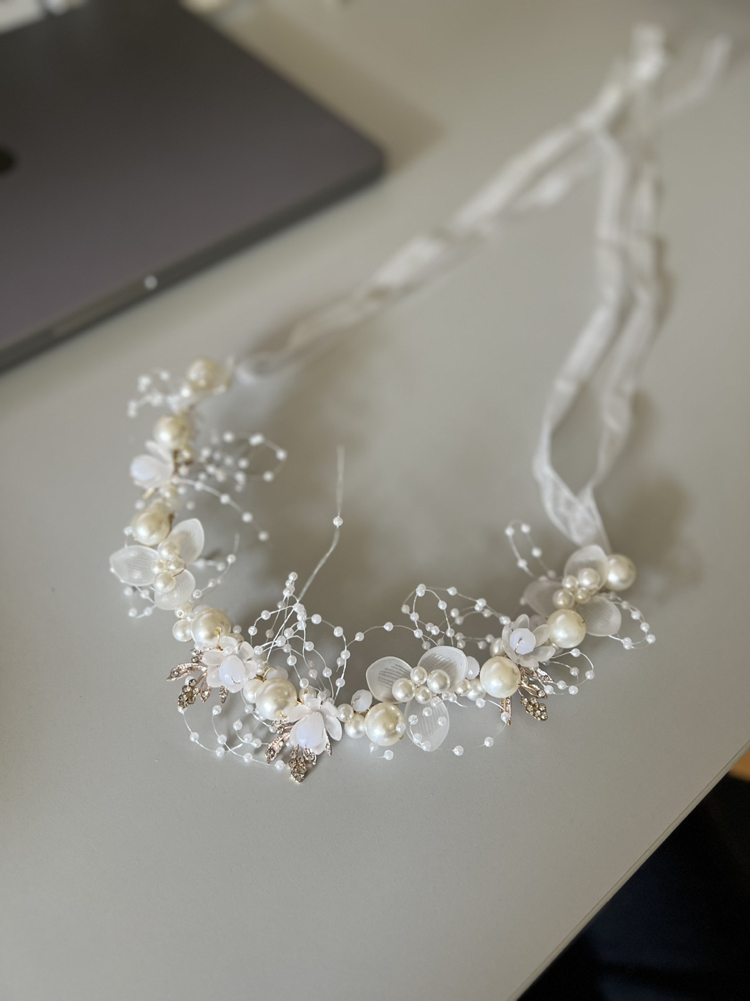 Floral and pearl wedding bridal/flower girl headband - photo 2