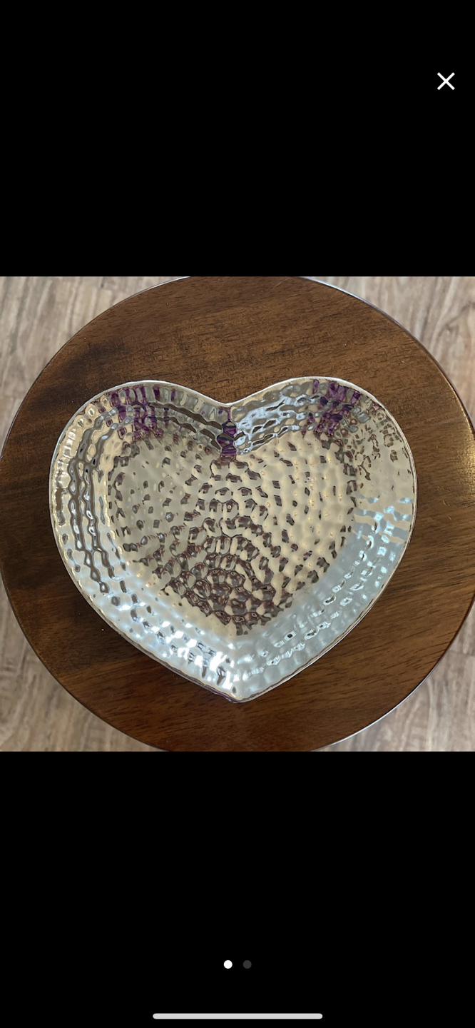 Silver Heart Shaped Dish-Ceramic Chrome Heart Trinket thumbnail