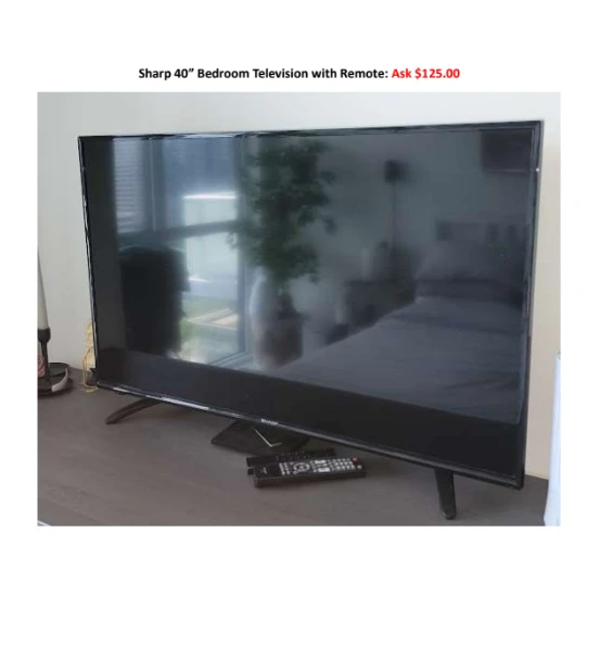 MOVING SALE: Sharp 40” Bedroom Television with Remote thumbnail