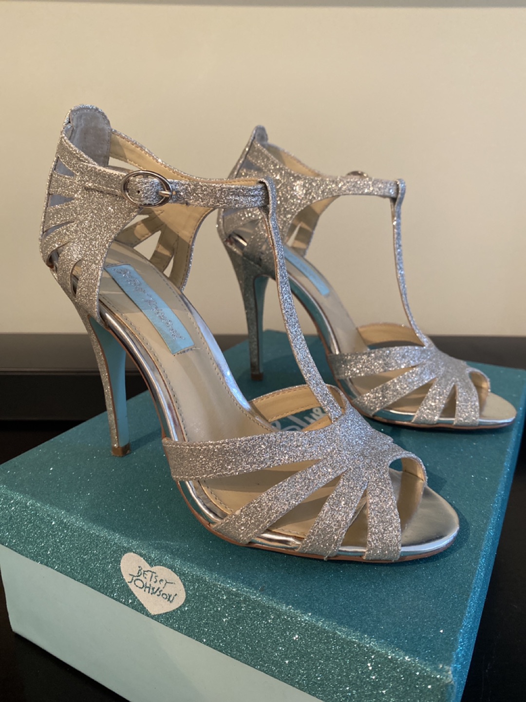Betsey Johnson Silver Glitter Heels (size 6) thumbnail