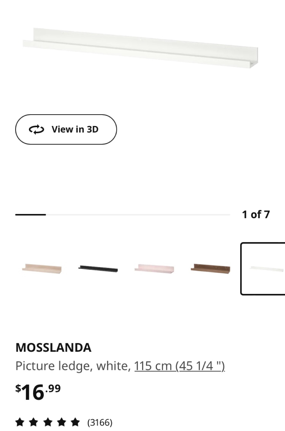 Set of 2 - Ikea Mosslanda Picture Ledge Floating Shelf - White thumbnail