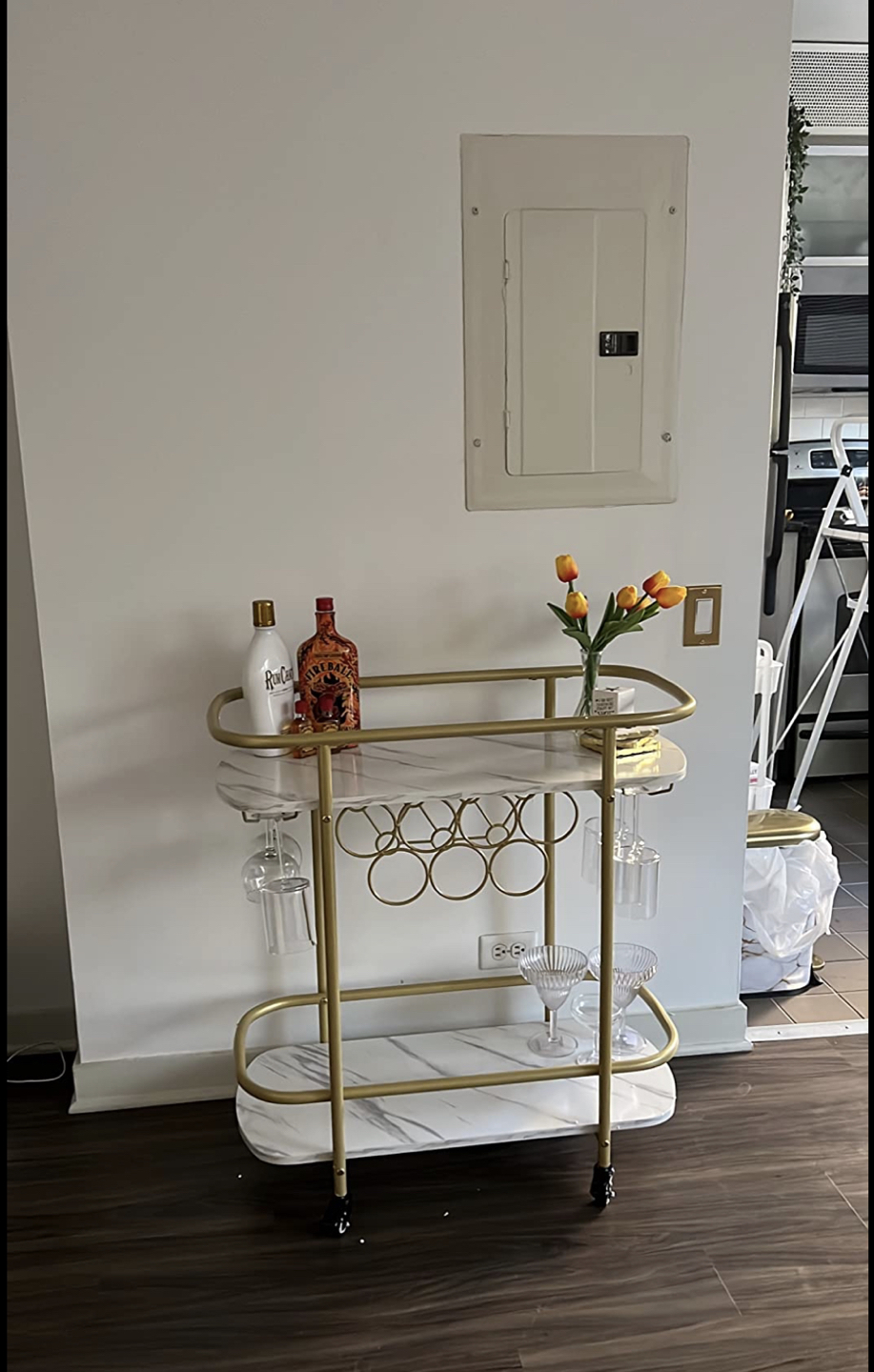 Two tier marble bar cart with gold finishings - photo 2