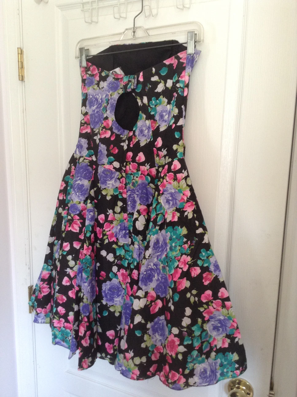 Tea Length Sundress with black, purple and pink floral flower image indicator(2)