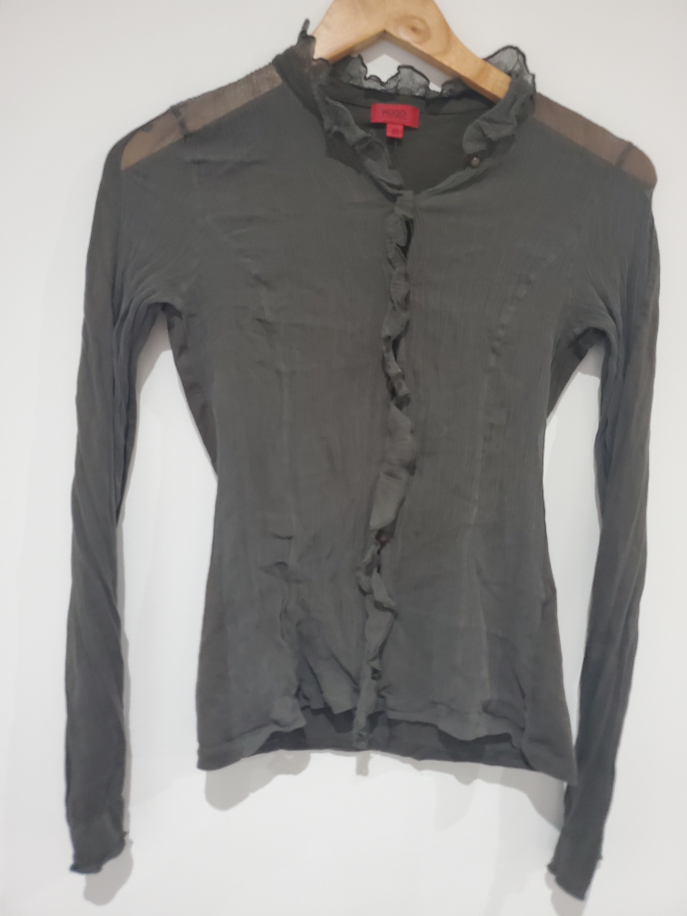 HUGO- HUGO BOSS Silk/Chiffon army green blouse size xxs thumbnail