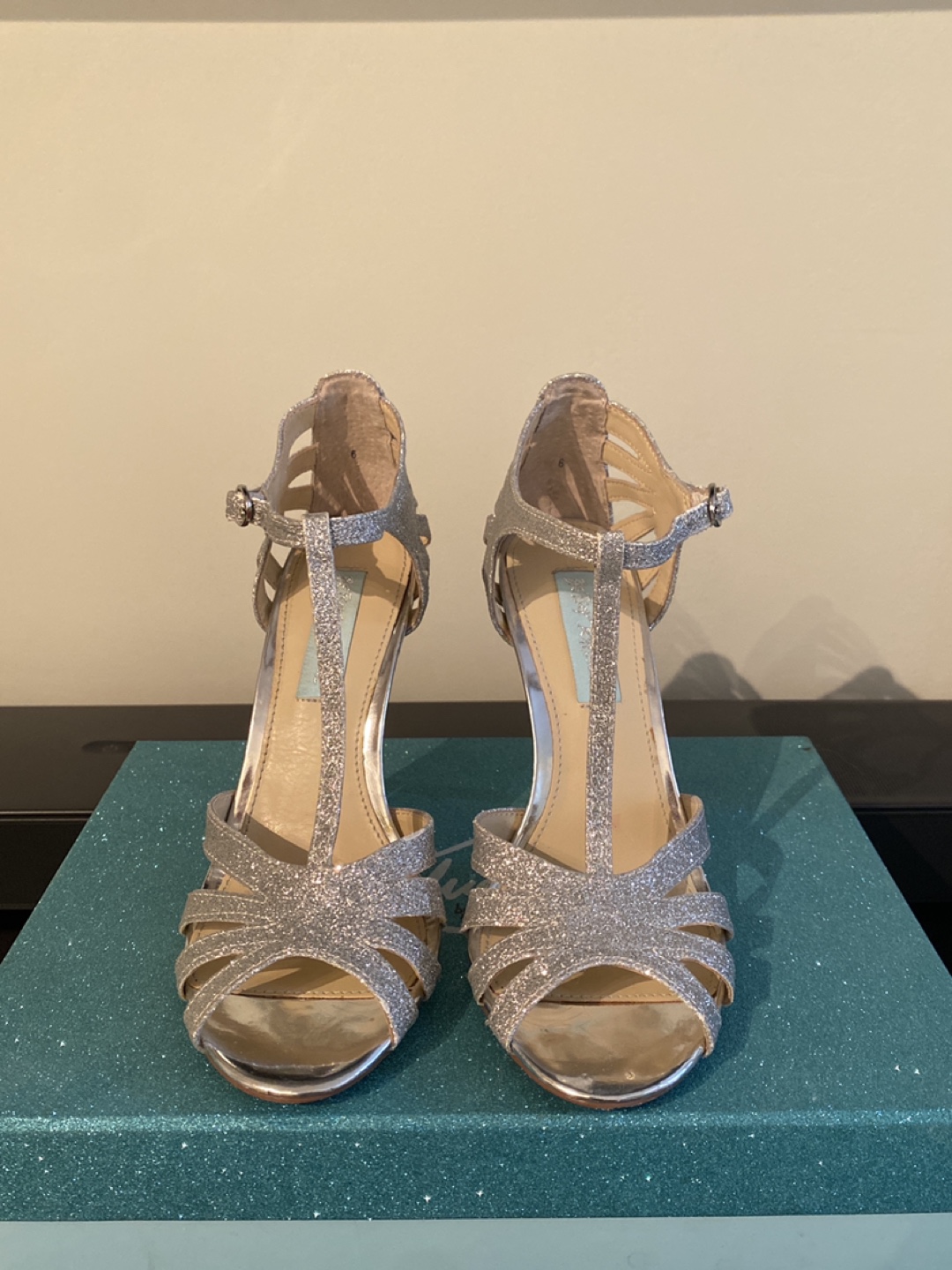 Betsey Johnson Silver Glitter Heels (size 6) image indicator(4)