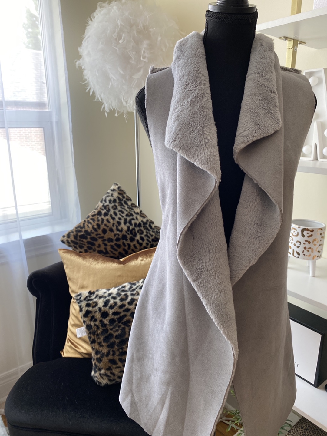 Faux suede gray winter blazer thumbnail