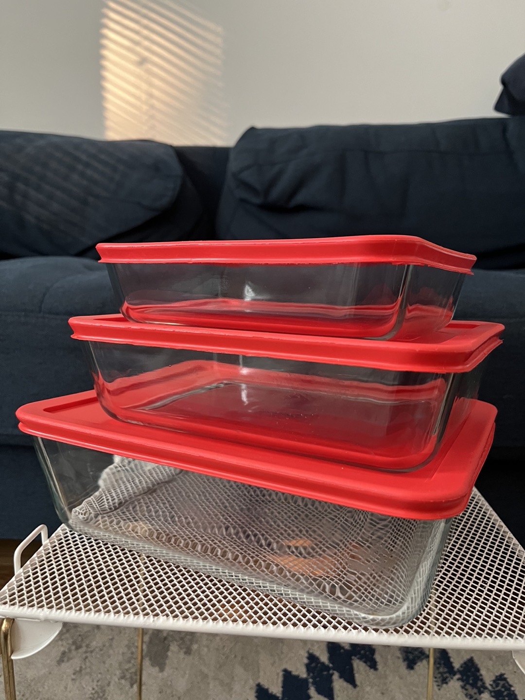 Pyrex Glass Set with red plastic cover thumbnail