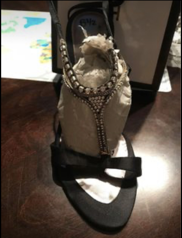 Nine West black satin with crystals with ankle strip wires image indicator(2)